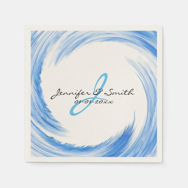 Monogram Blue Swirl Abstrakt Art Serviette (Vorderseite)