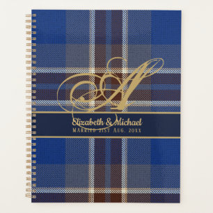 Monogram Blue Tartan Karierte Newlyweds Wedding Planer