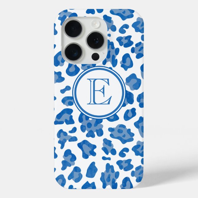 Monogram Blue und White Leopard Print Case-Mate iPhone Hülle (Rückseite)
