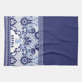 Monogram Blue und White Mexican Talavera Tile Geschirrtuch