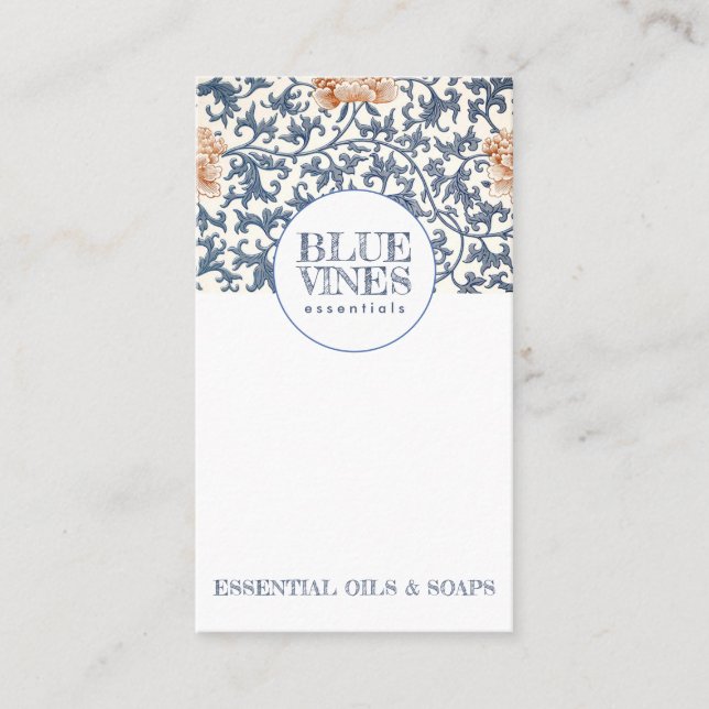 Monogram Blue Vines Pink Blume Verfasser der Stell Visitenkarte (Vorderseite)