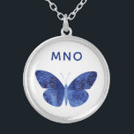 Monogram Blue Watercolor Butterfly Versilberte Kette<br><div class="desc">Hübsche Schmetterlingsmalerei in Aquarellfarbe mit modernen Typografie-Monogramminitialen,  die auf Personalisierung umgestellt werden können. Originelle Kunst von Nic Squirrell.</div>