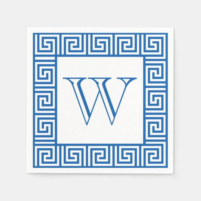 Monogram Blue & White Griechisch Papierserviette (Vorderseite)