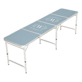 Monogram Blue White Modern Bierpong Table Beer Pong Tisch