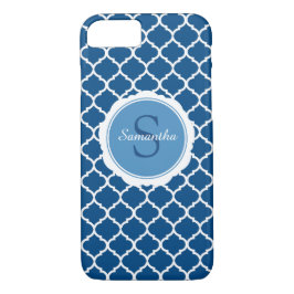 Monogram Blue White Modern Geometric Case-Mate iPhone Hülle