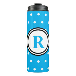 Monogram Blue White Polka Dots Thermosbecher