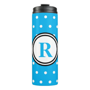 Monogram Blue White Polka Dots Thermosbecher