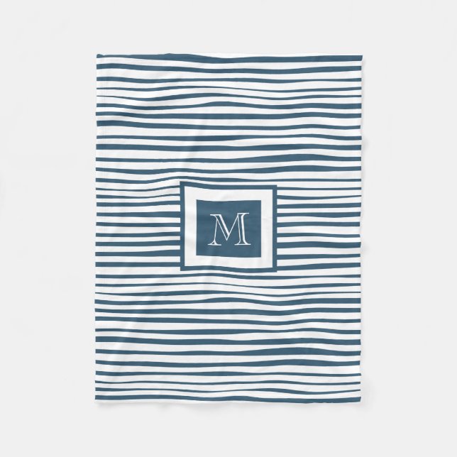 Monogram Blue White Strip Fleecedecke (Vorderseite)