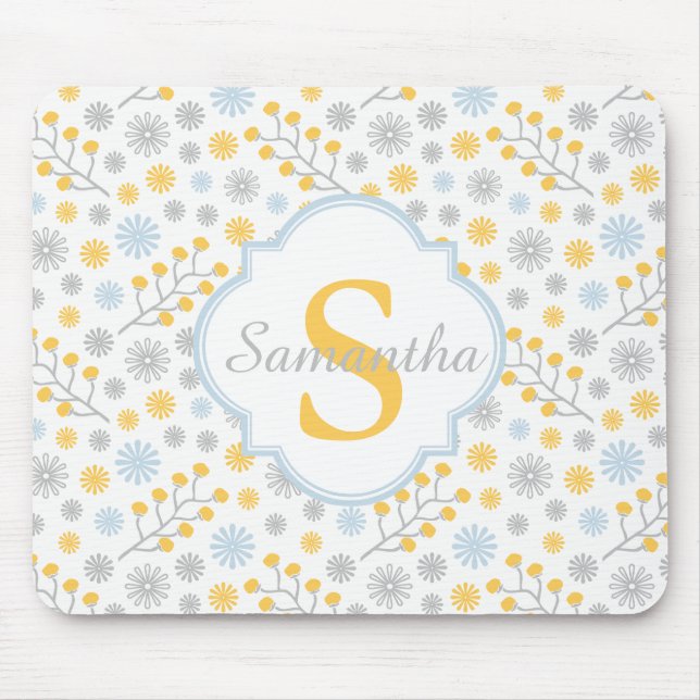 Monogram Blue Yellow & Gray Muster Mousepad (Vorne)