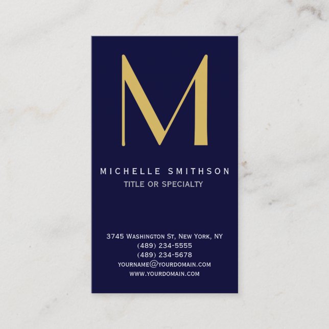 Monogram Blue Yellow Modern Simple Business Card Visitenkarte (Vorderseite)