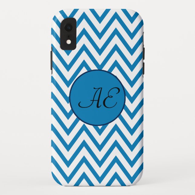 Monogram Blue Zickzack Modern Case-Mate iPhone Hülle (Rückseite)