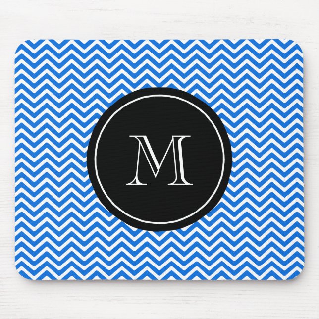 Monogram Blue Zickzack Pattern Mousepad (Vorne)