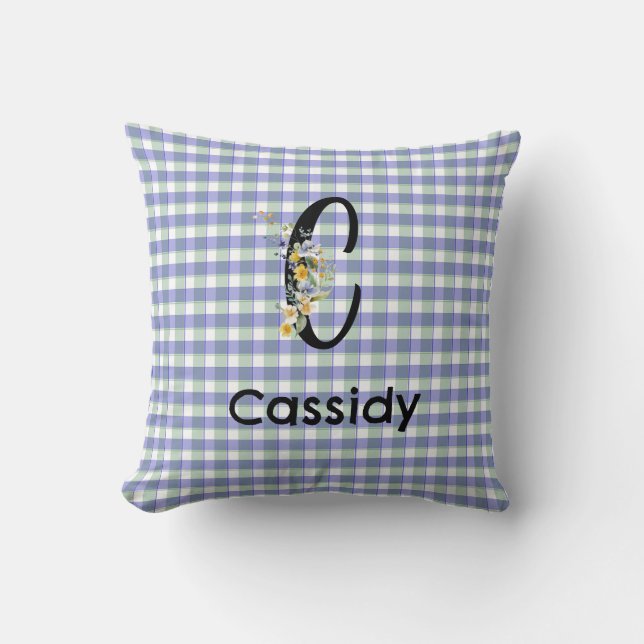 Monogram Blume Gingham Blue Kissen (Vorderseite)