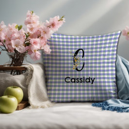 Monogram Blume Gingham Blue Kissen