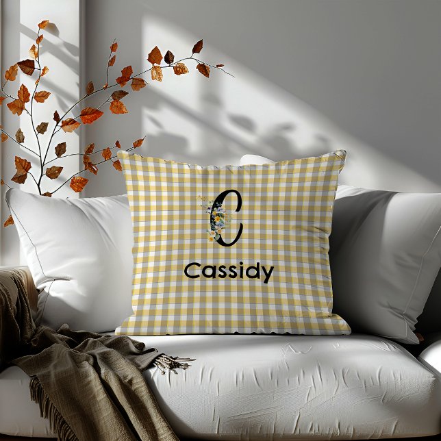 Monogram Blume Gingham-Graumuster Kissen (Von Creator hochgeladen)