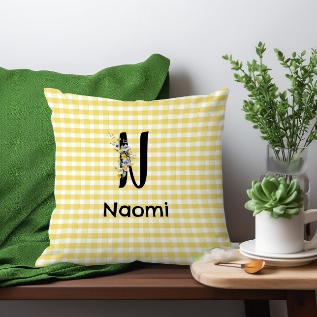 Monogram-Blume-Gingham-Muster Kissen (Von Creator hochgeladen)