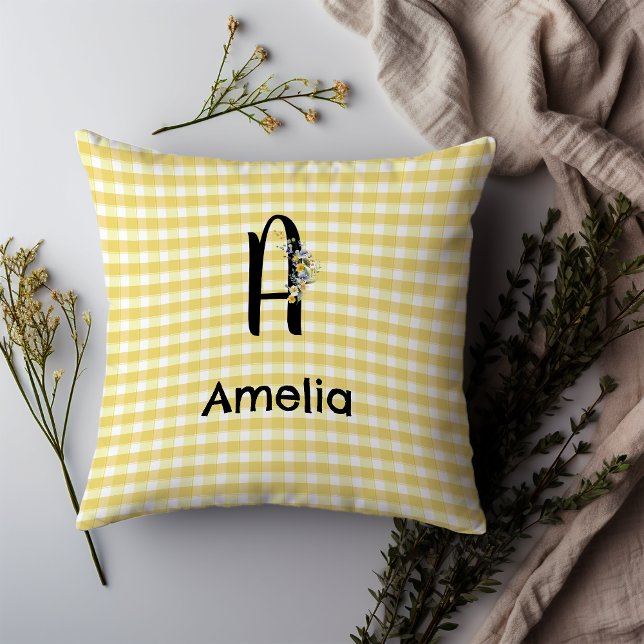 Monogram-Blume-Gingham-Muster Kissen (Von Creator hochgeladen)