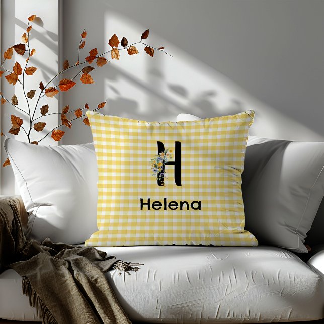 Monogram-Blume-Gingham-Muster Kissen (Von Creator hochgeladen)