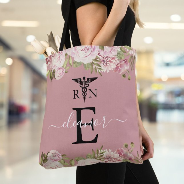 Monogram Blush Floral Registered Nured Abschluss Tasche (Monogram Blush Floral Registered Nurse Graduation Tote Bag)