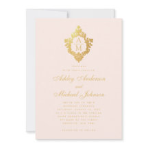 Monogram Blush Imitate Gold Floral Wappen Rosa Hoc