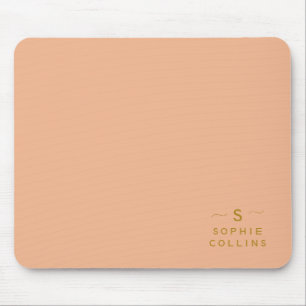 Monogram Blush Peach Gold Minimalistisch Eleganter Mousepad