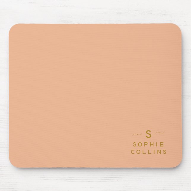 Monogram Blush Peach Gold Minimalistisch Eleganter Mousepad (Vorne)