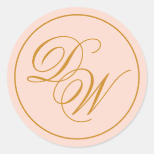 Monogram Blush Pink 2 Initialen Goldene Kalligrafi Runder Aufkleber