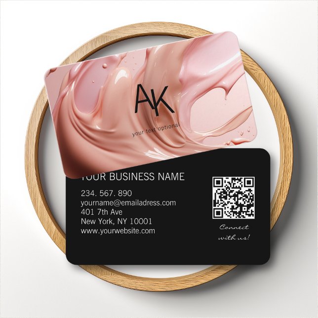 Monogram Blush Pink Beauty Salon QR-Code Visitenkarte (Monogram Blush Pink Beauty Salon QR Code Business Card)