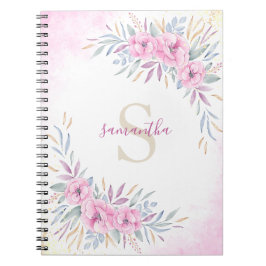 Monogram Blush Pink Blume Aquarell Elegant Notizblock