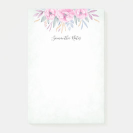 Monogram Blush Pink Blume Aquarell Elegant Post-it Klebezettel
