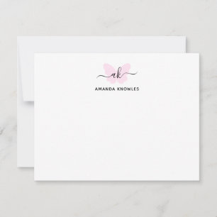 Monogram Blush Pink Butterfly Minimalistisch Girl Mitteilungskarte
