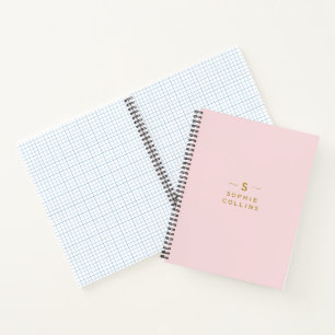 Monogram Blush Pink Gold Minimalistischer Elegante Notizbuch
