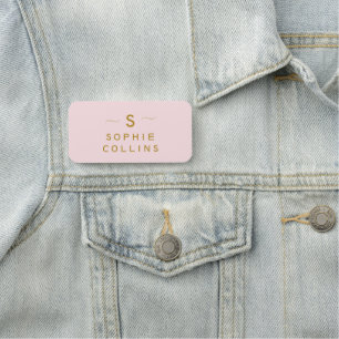 Monogram Blush Pink Gold Minimalistisches Elegant Namensschild