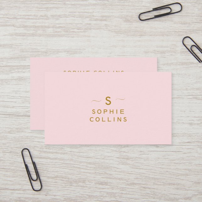Monogram Blush Pink Gold Minimalistisches Elegant Visitenkarte (Vorderseite/Rückseite Beispiel)