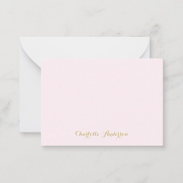 Monogram Blush Pink Gold Modern Minimalistisch Mitteilungskarte (Vorderseite)