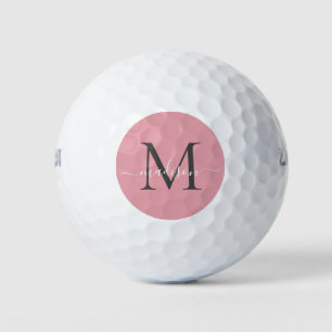 Monogram Blush Pink Grau Feminine Girlanschrift Golfball