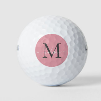 Monogram Blush Pink Grey Feminine Girl Script Golfball