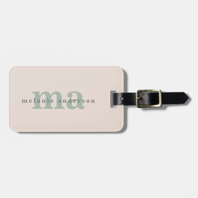 Monogram Blush Pink Minimalistisch Modern Einfache Gepäckanhänger (Vorderseite horizontal)
