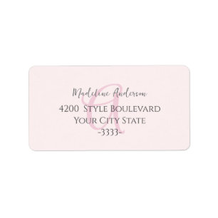 Monogram Blush Pink Moderne Minimalistische Femini Adressaufkleber