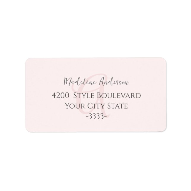 Monogram Blush Pink Moderne Minimalistische Femini Adressaufkleber (Vorne)