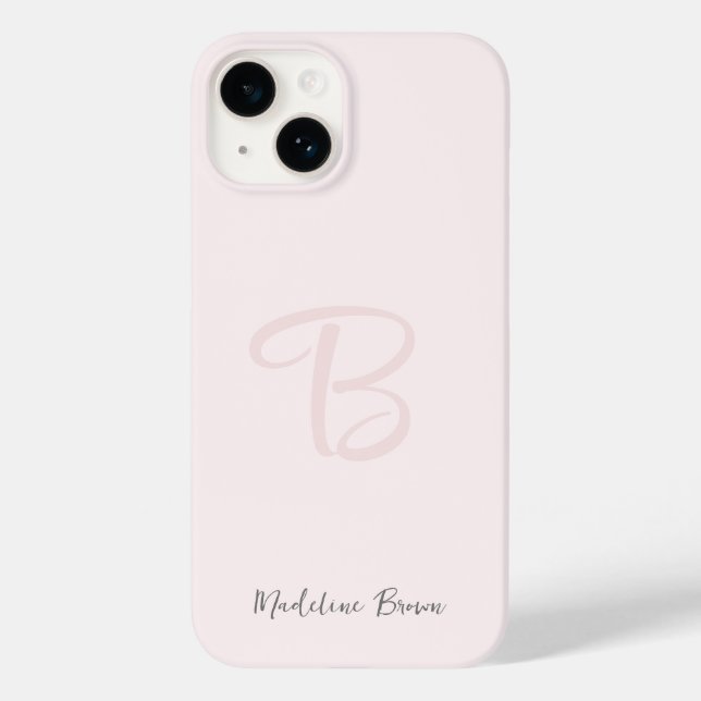 Monogram Blush Pink Moderne Minimalistische Femini Case-Mate iPhone 14 Hülle (Rückseite)
