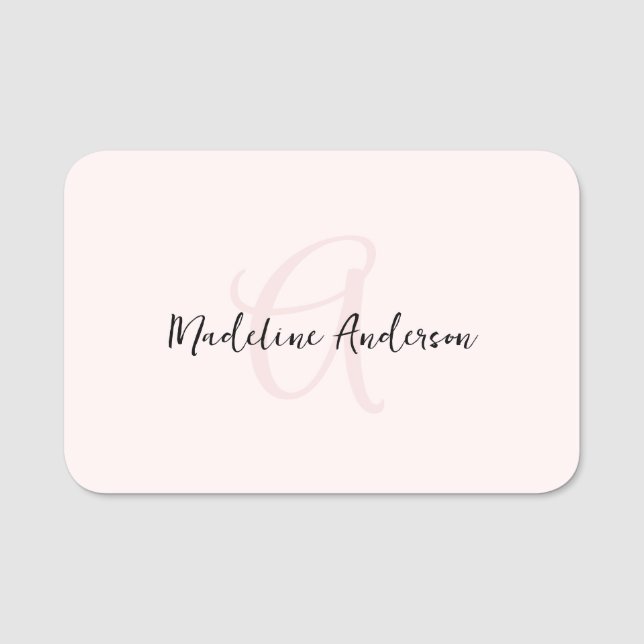 Monogram Blush Pink Moderne Minimalistische Femini Namensschild (Vorderseite)