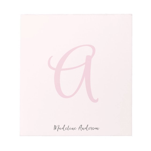 Monogram Blush Pink Moderne Minimalistische Femini Notizblock (Vorderseite)