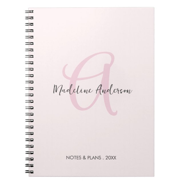 Monogram Blush Pink Moderne Minimalistische Femini Notizblock (Vorderseite)
