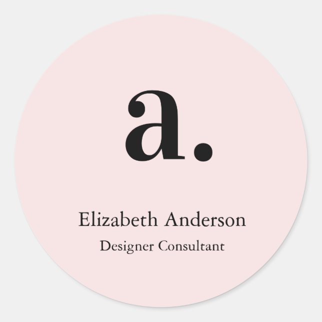 Monogram Blush Pink Moderne Minimalistische Femini Runder Aufkleber (Vorderseite)