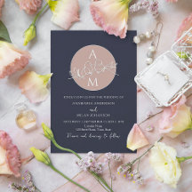 Monogram Blush Pink Navy Blue Wedding