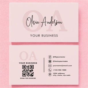 Monogram Blush Pink QR Code Modern Minimalistisch Visitenkarte