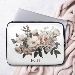 Monogram Blush Pink White Vintag Rokoko Florals Laptopschutzhülle