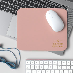 Monogram Blush Rose Gold Minimalistischer Elegante Mousepad