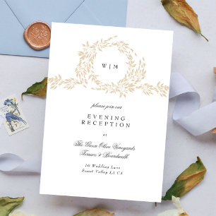 Monogram Blush Wappen Elegant Wedding Empfang Begleitkarte